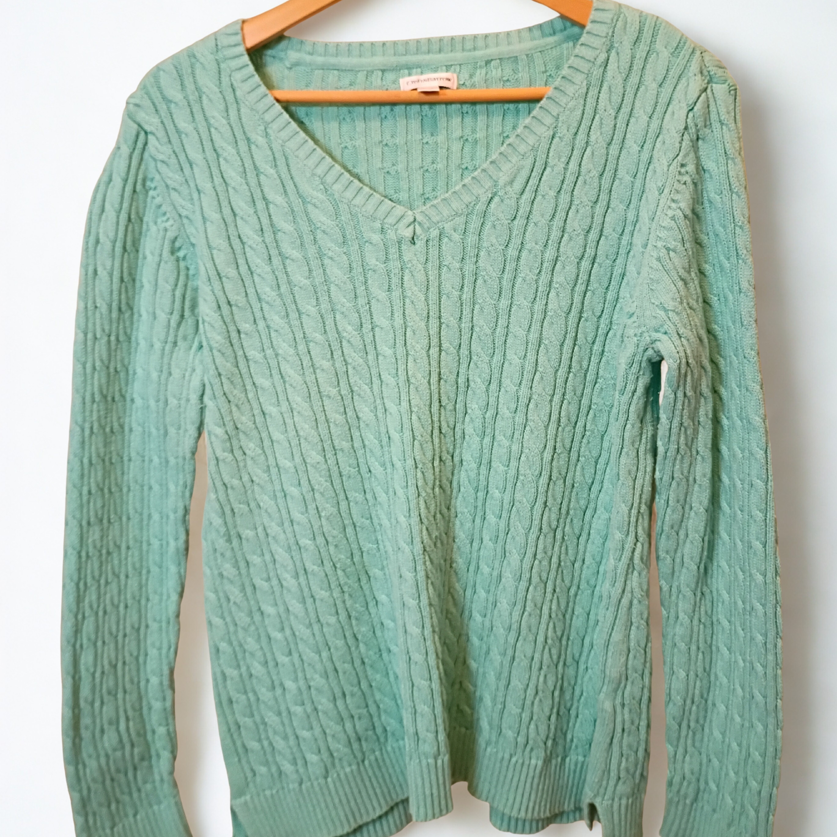 Croft & Barrow Mint Green V-Neck Pullover Knit Sweater Women's Size Large